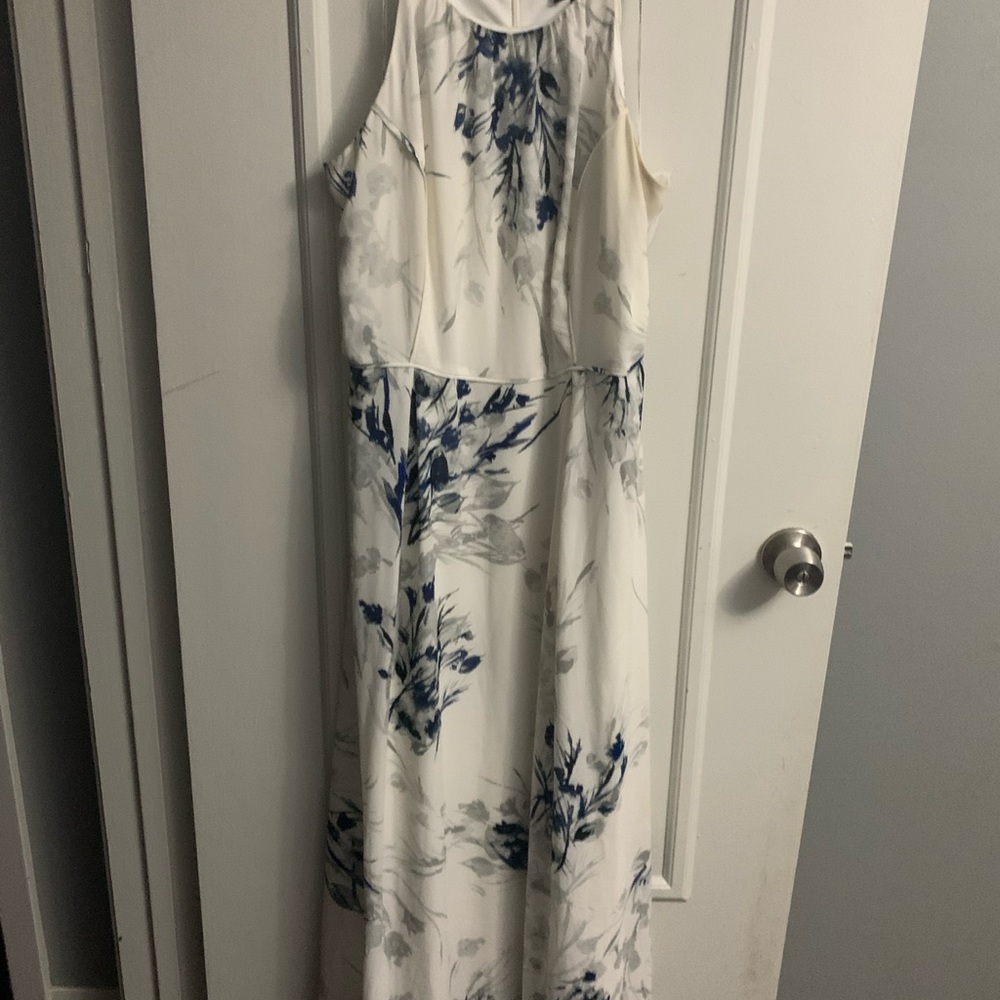 White and Blue Floral Maxi Dress